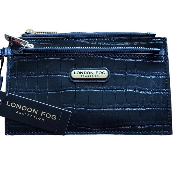 London Fog Danica Black Croc Embossed Wristlet - Picture 3 of 6